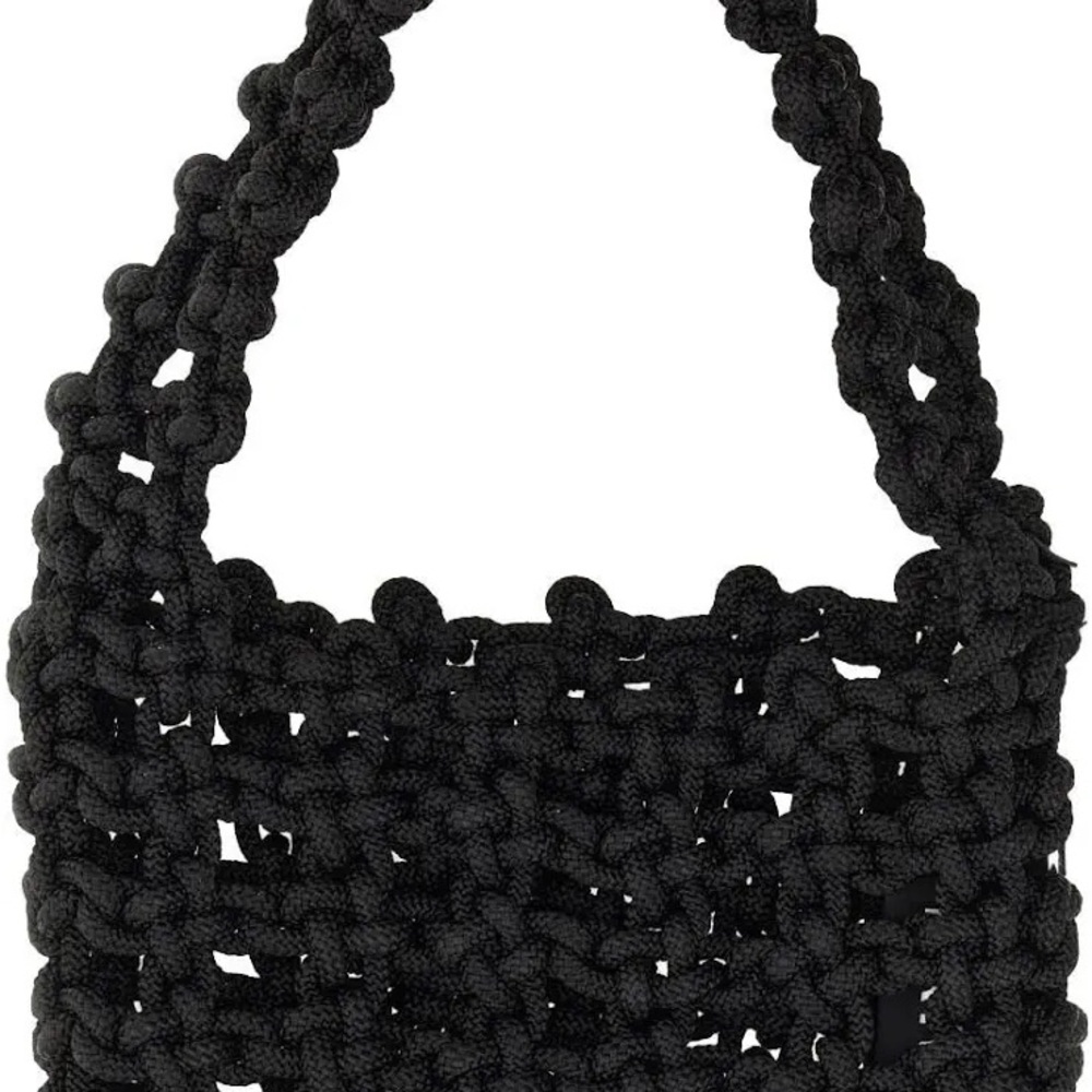 Braided Knit Black Shoulder Bag